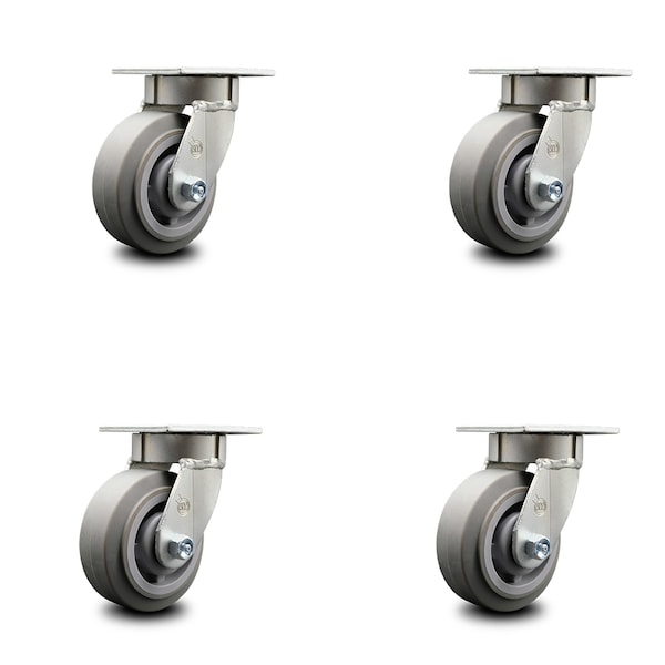 Service Caster 5 Inch Kingpinless Thermoplastic Rubber Wheel Swivel Top Plate Caster, 4PK SCC-KP30S520-TPRRF-4 - main